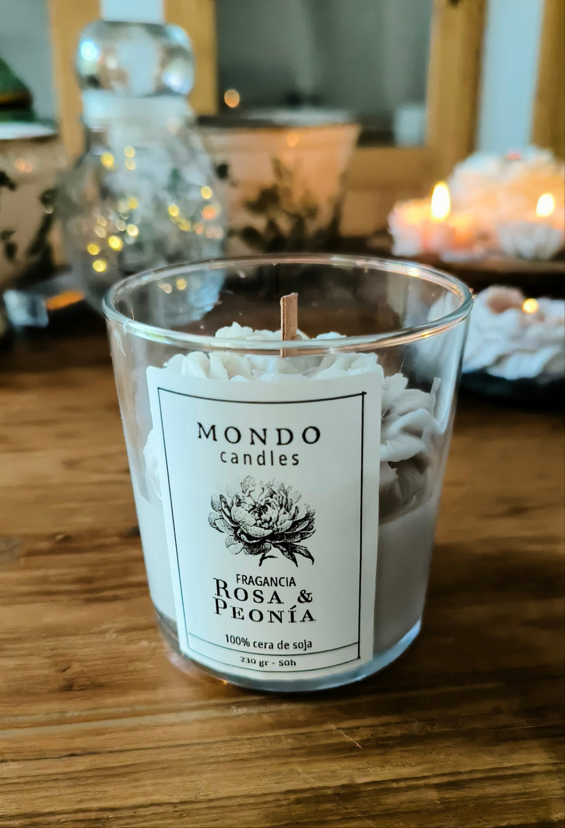 VELA PEONÍA EN VASO