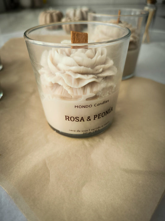 VELA PEONÍA EN VASO